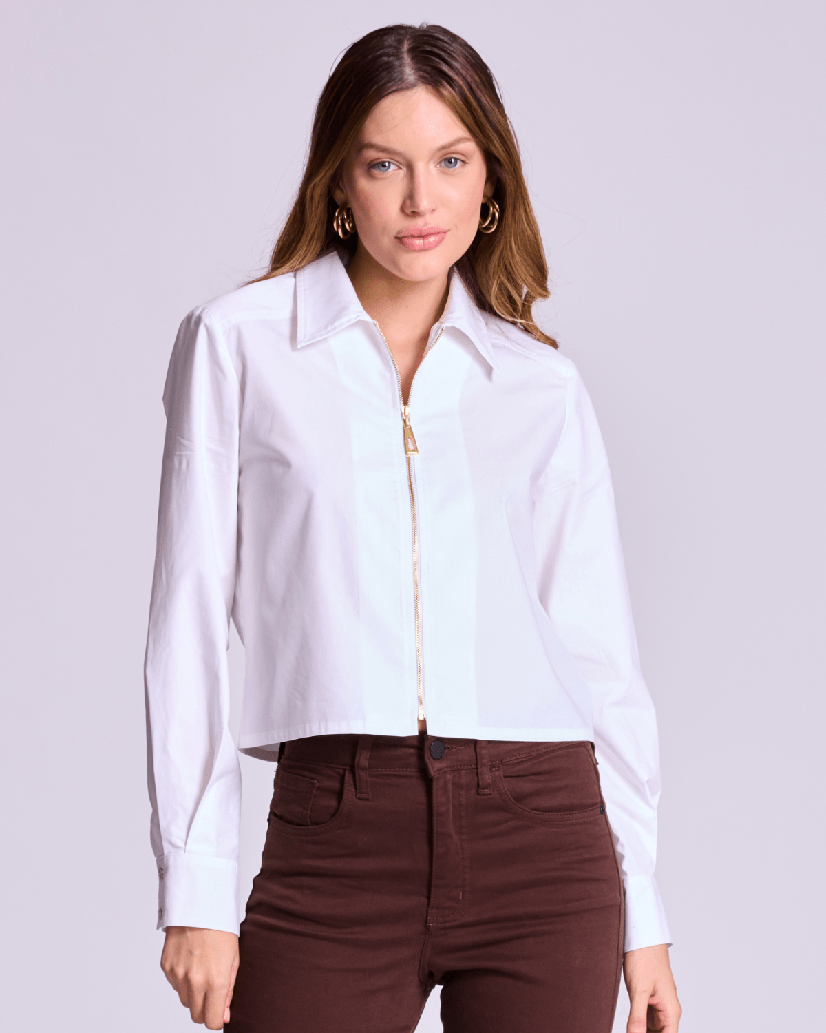CAMISA FEMININA TRICOLINE BRANCA ZIPER